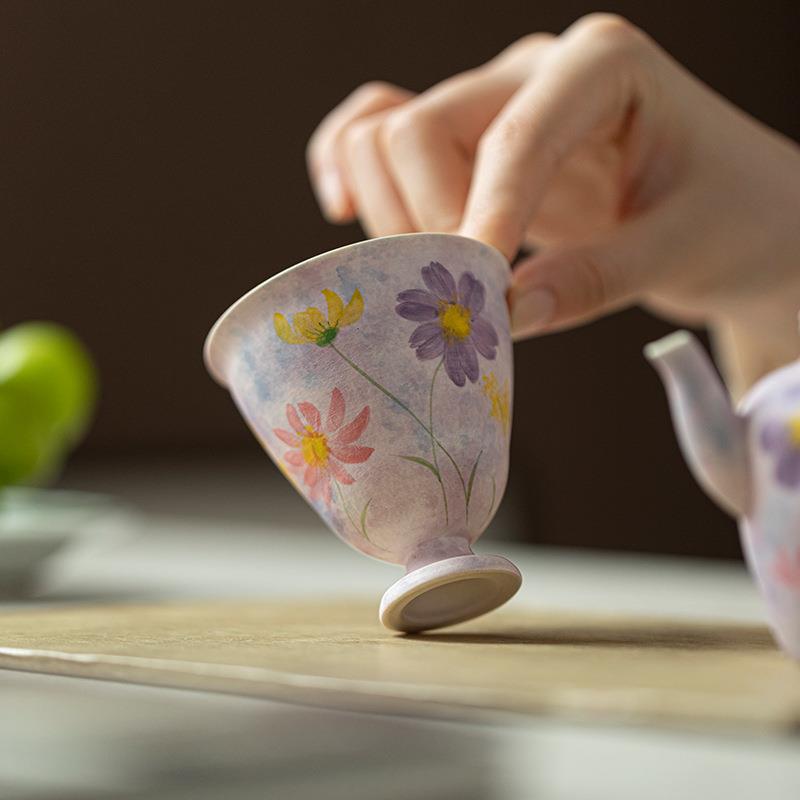 弥言釉下彩手绘主人杯纯手工大号高足茶杯女士专用品茗杯单杯日式