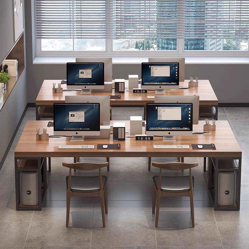 LOFT工业风实木办公桌职员桌简约办公室双人财务桌员工办公电脑桌