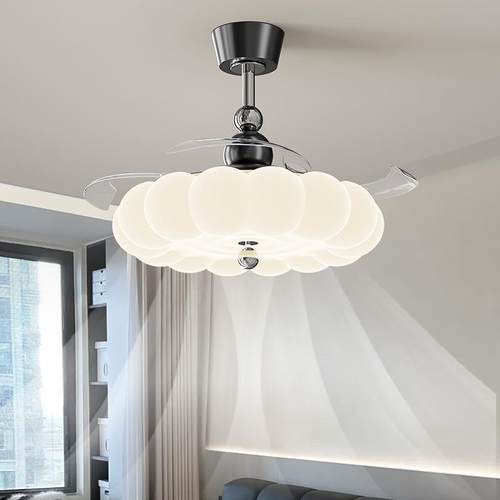 奶油风卧风灯温间馨扇儿童房南瓜吊扇灯餐室厅客厅隐形静35音电扇