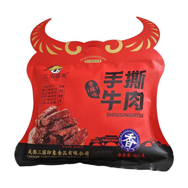 三国盛世牛肉丝302克四川特色五香麻辣风干牛肉条机场小吃