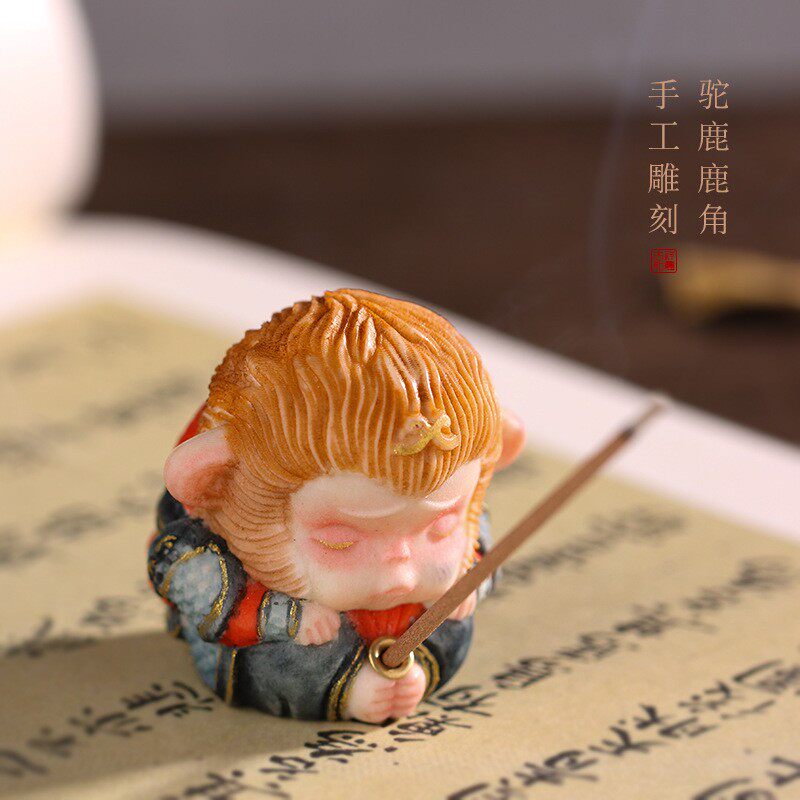 禅意可爱驼鹿角手工彩绘 悟空创意线香插摆件家居茶桌装饰品香插