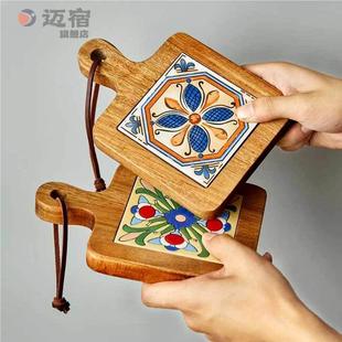隔热垫木垫六鹿花砖锅垫木质防烫盘实木餐垫煲汤垫砂锅防烫子