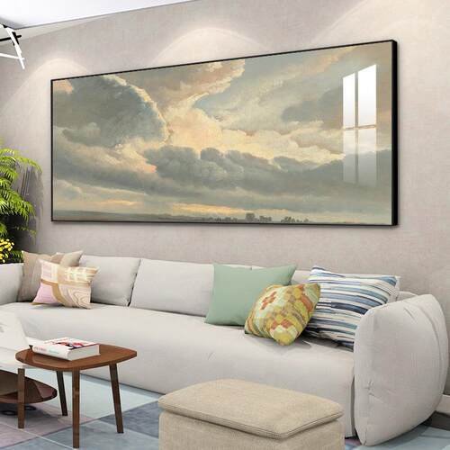 新款直销现代简约客厅装饰画莫奈高清微喷沙发背景墙挂画横板大气