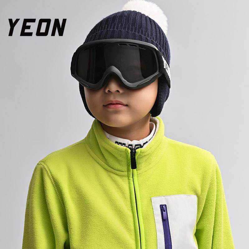 yeon儿童滑雪镜高清防雾双层柱面护目镜青少年雪场租赁专用