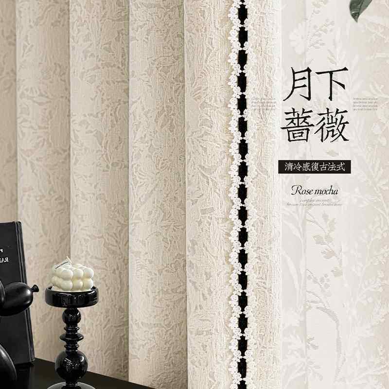 新款蔷薇窗帘遮光尔法式奶风花雪尼卧室客厅提绍兴柯桥窗帘油251
