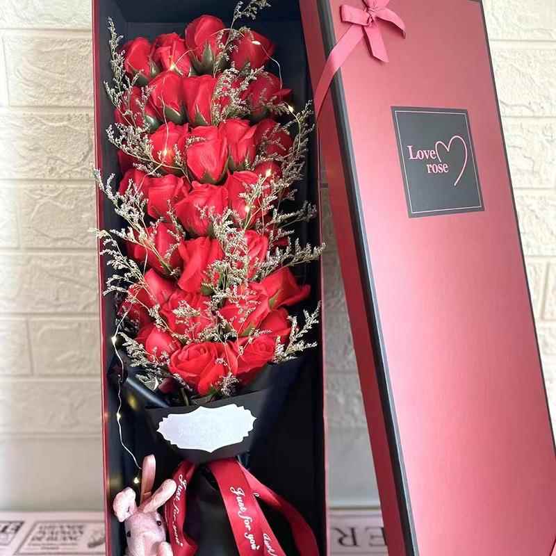 新款直销玫瑰康乃馨花束礼盒香皂花七夕情人节生日礼物花束女朋友