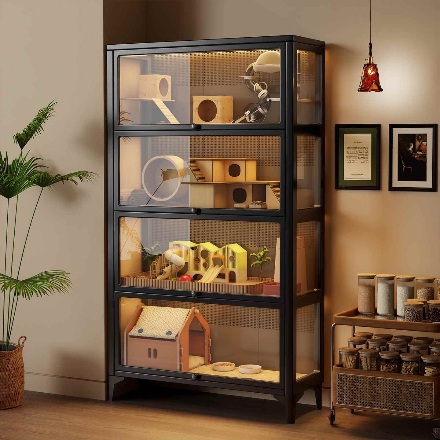 钢制仓鼠柜透明玻璃展示柜金丝熊豪华别墅超大空间防啃咬饲养柜