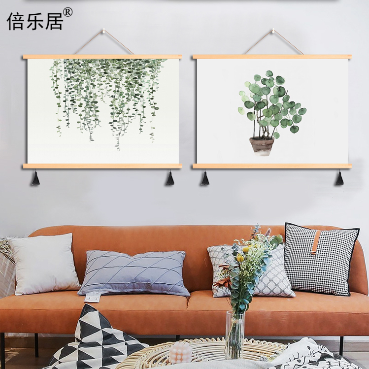 北欧ins风绿植卧室房间卷轴布艺挂画挂布电表箱遮挡装饰清新壁画图片