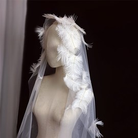 头纱长短款白色羽毛新娘，结婚礼写真拍照影楼，摄影造型手工头饰