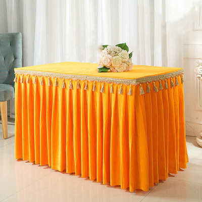 定制金丝绒吊穗展会活动会议桌布桌裙桌罩自助餐台裙桌围签到桌布