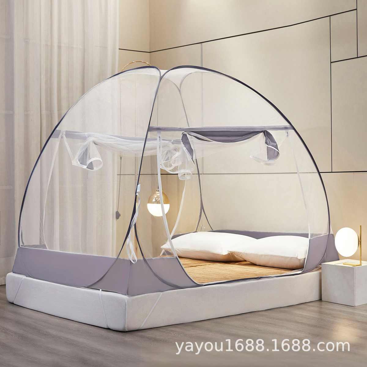 蚊帐蒙古包免蚊折叠式防布mosquito蚊帐魔术net加密双门钢丝 安装