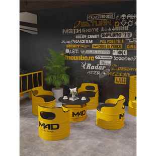 需定制工业风酒吧桌椅组合网红奶茶店咖啡厅铁艺创意油桶定制卡座