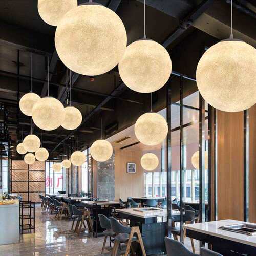 月球灯星球装饰北欧艺术卧室圆球餐厅灯店铺创意吧台球形月亮吊灯