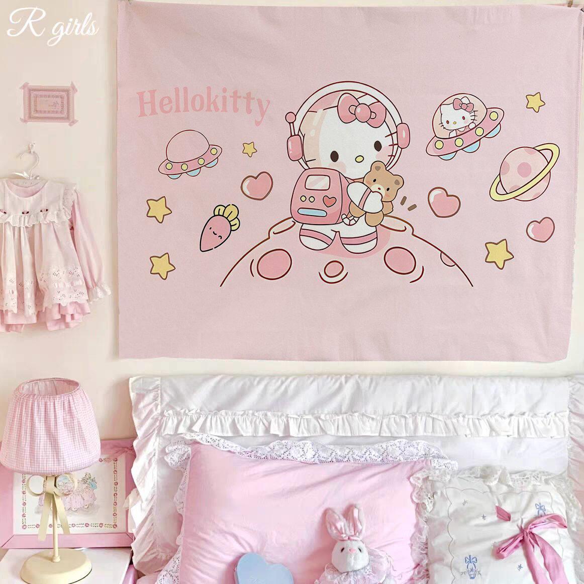 HelloKitty 凯蒂猫卡通挂布ins少女卧室装饰宿舍床头背景墙布