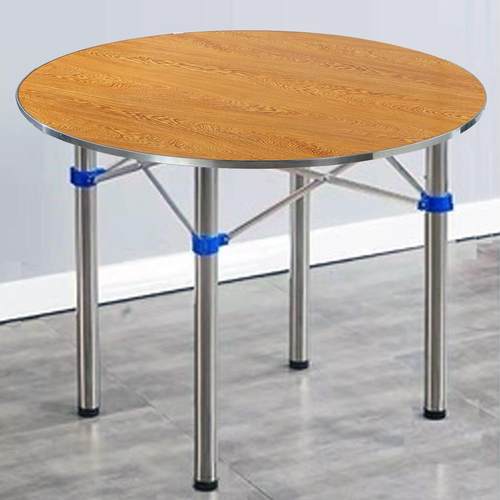 大圆桌台面板转盘不锈钢腿折叠圆餐桌 酒店食堂乡村家用吃饭桌子