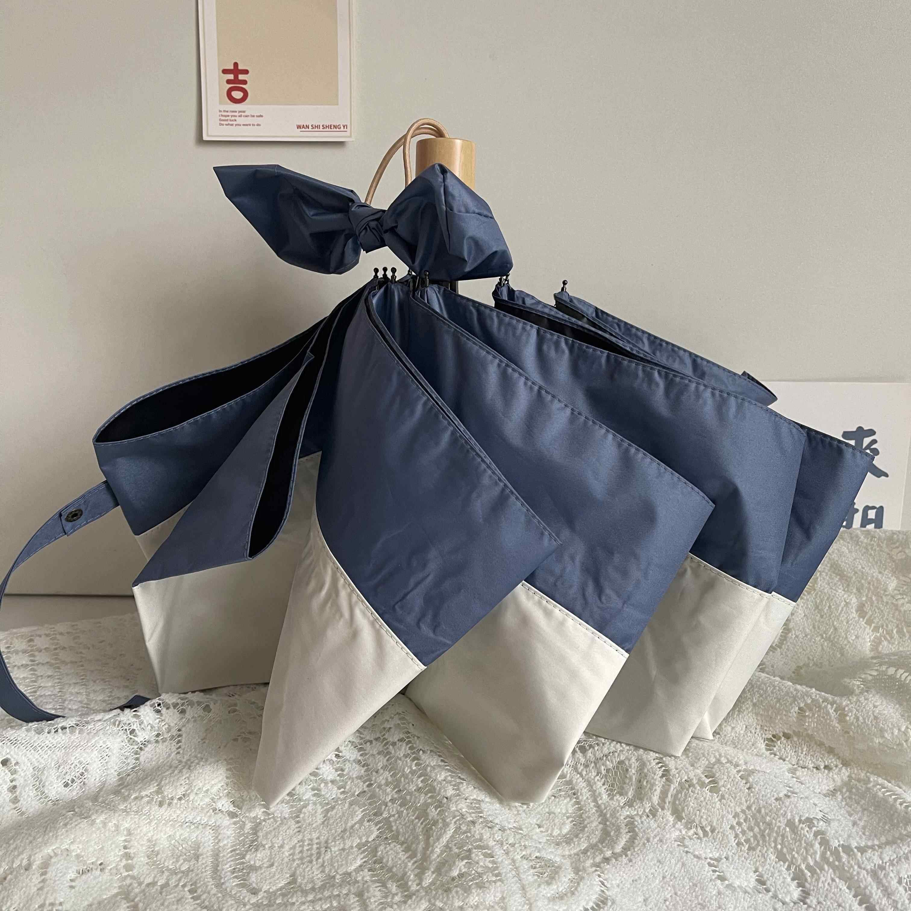 高档mso 超系h！温日柔爱接ins自动三折晴雨两用遮阳可携拼式黑胶