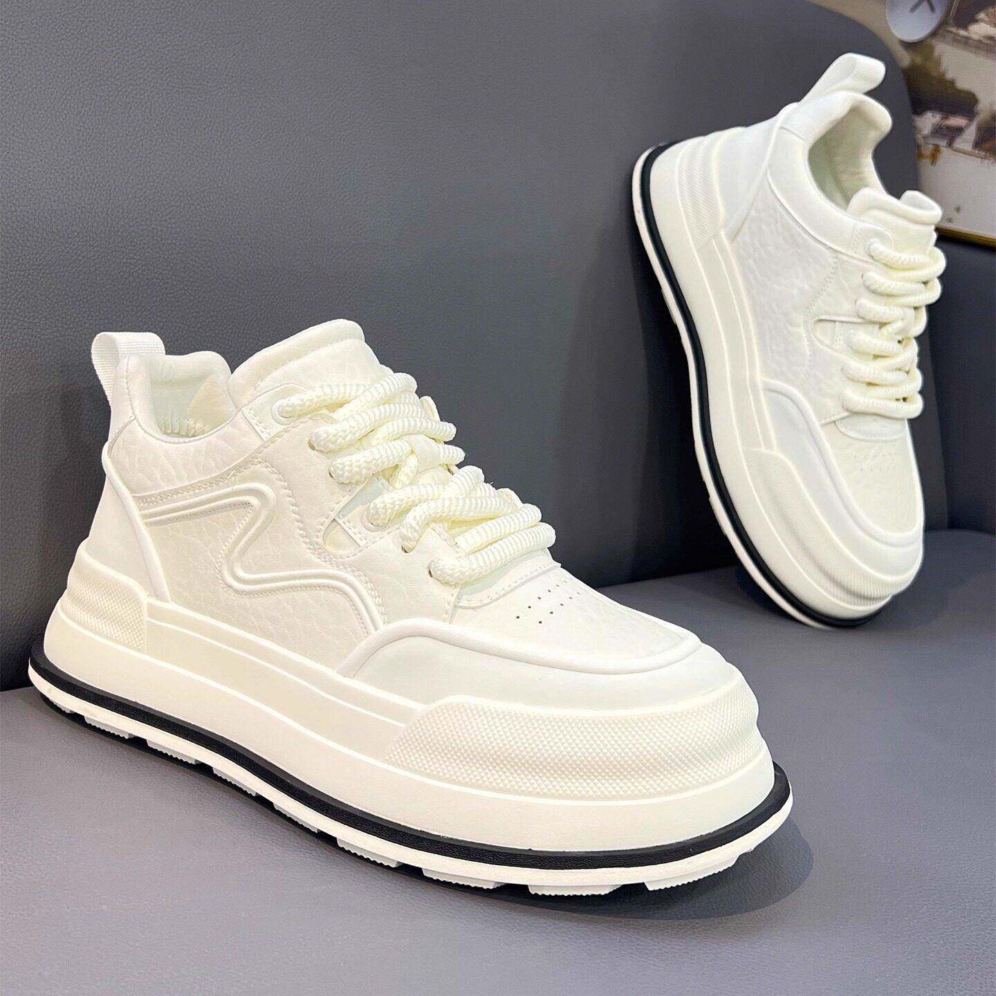 潮牌2025秋冬季新款加绒保暖增高休闲鞋男生百搭小众荔枝纹老爹鞋