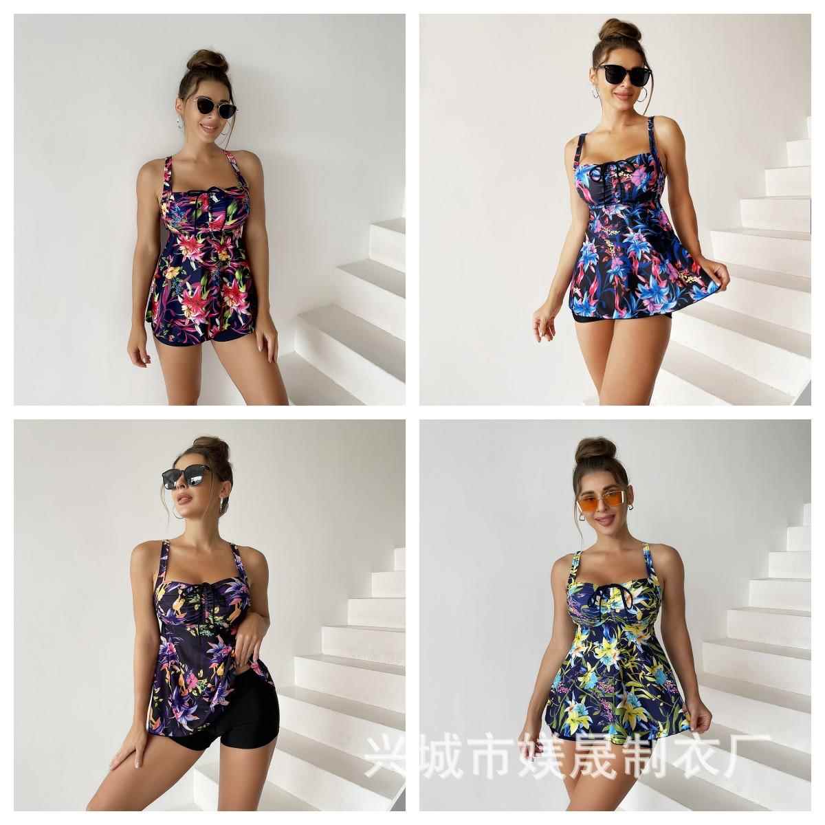 Tankini skirt-style belly-covering slimming drawstring