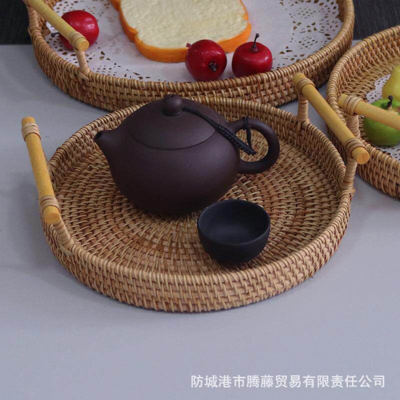 越南编托盘木果盘托日藤式餐盘草编盘篮水果面包篮西餐CHVN1000摆