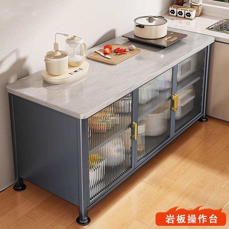 落地柜储厨房一体物置收纳边靠墙柜多层物工作台碳钢架橱柜岩餐板