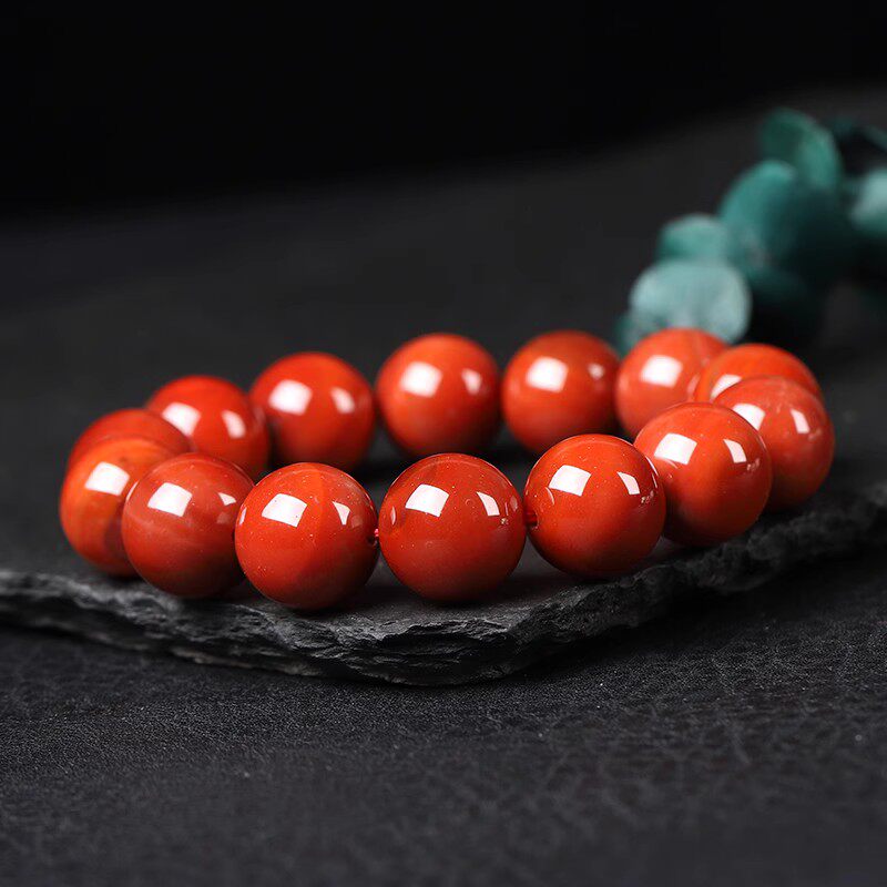 14MM超美大颗粒火焰红精品玛瑙手链文玩手串南红色品质