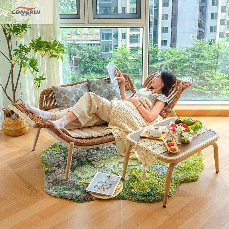 聪瑞尚现代简约户外贵妃躺椅阳台客厅休闲沙发椅家用双人藤编椅