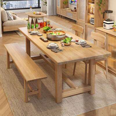 小户型实木桌餐橡木饭桌桌客写厅长白蜡木字桌日式原木餐桌BT0814