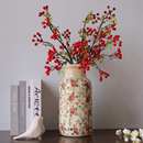 复古花瓶陶瓷高级感冰裂纹花器双耳红花做旧陶釉花瓶新年客厅摆件