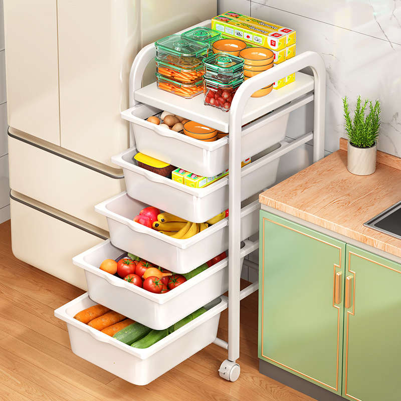 06YM带抽屉厨房小推车置物架多层落地放果蔬菜微波炉收纳架菜