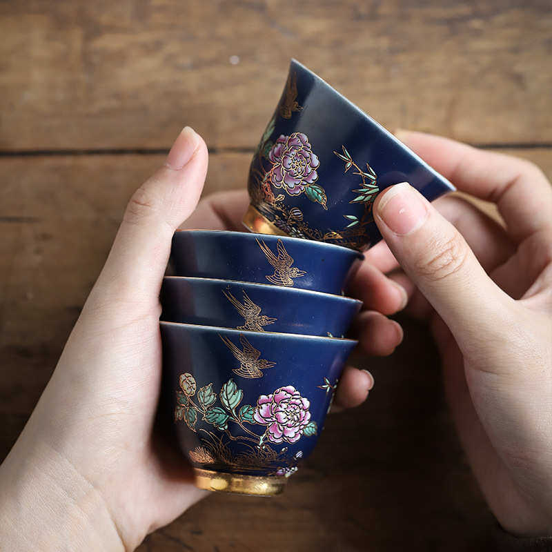 彩绘珐琅彩茶杯瓷杯反口主人杯单杯功夫茶具套装陶瓷品茗杯