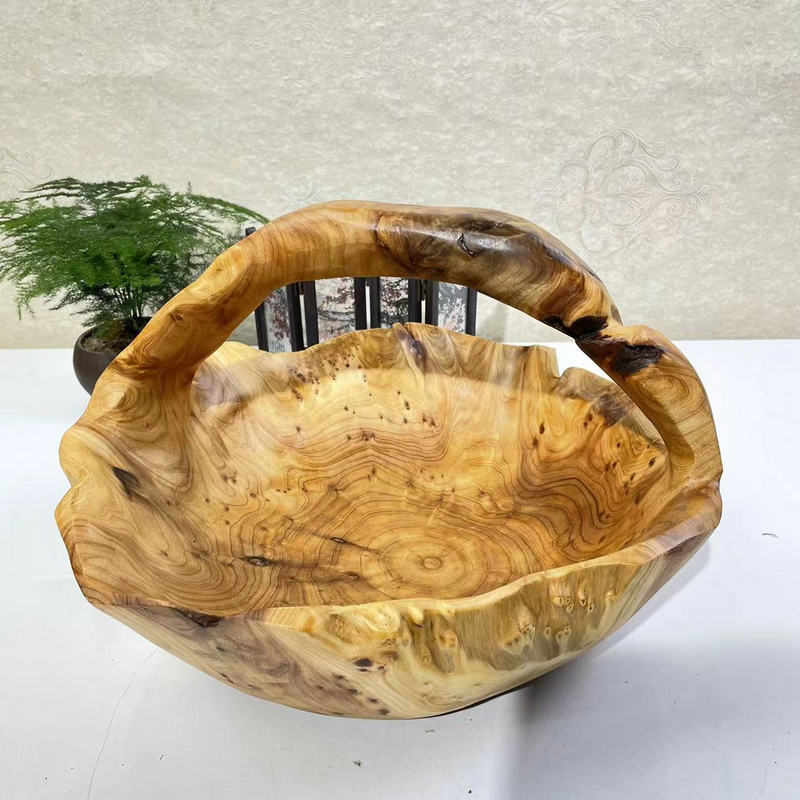 摆件酒店家用木质不规则工艺品水果篮收纳手提零食篮复古时尚篮