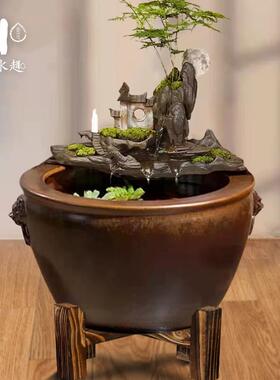 正品流水趣味瓷创意鱼流水陶装置水景配循件假山石槽缸环摆件过滤