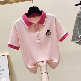 女童polo衫短袖2023夏季儿童，翻领t恤中大童撞色网红半袖上衣