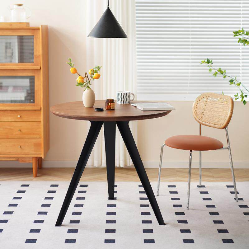 r^北欧复古实木餐桌小户型家用洽谈小圆桌奶茶店圆形桌子休闲咖啡