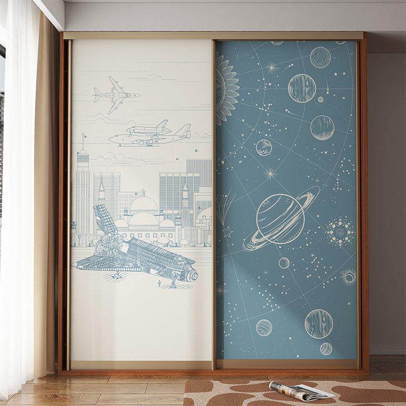 儿童房衣柜贴纸玻璃拉门移门柜子柜门家俱翻新改造衣橱壁纸自粘