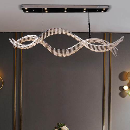 新款直销现代轻奢餐厅吊灯水晶灯别墅简约大气波浪创意餐桌饭厅灯