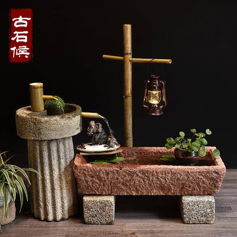 老石槽户外流水造景摆件庭院景观石磨水景旧石头鱼缸水槽阳台花盆