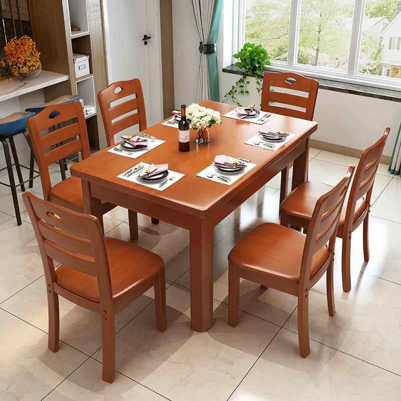 中式餐桌长方形4人6人中式小户型吃饭桌椅组合原木桌子方桌