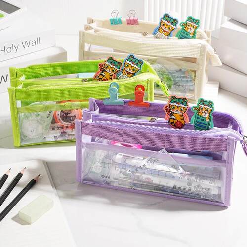 Large Capacity Transparent Pencil Case Simple Style for Girl
