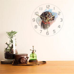 饰 猎犬肖像宠物店爱犬者彩色时钟装 外贸跨境LED灯透明挂钟 英俊