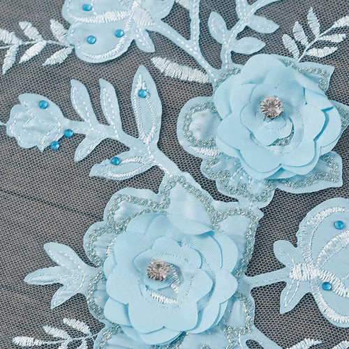 亮片绣现货 烫钻钉钻舞台服刺绣布料 现货 立体盘花激光绣花面料