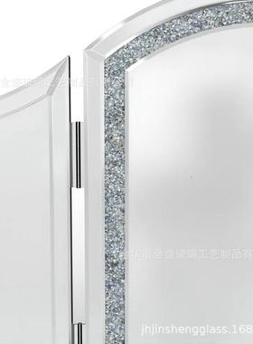 镜子镜家具现代三折台面配化妆化妆镜框装饰91065钻人造石