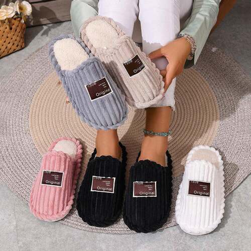 Lady's Slippers Women Plush Fabric Thick-Sole Indoor-Outdoor