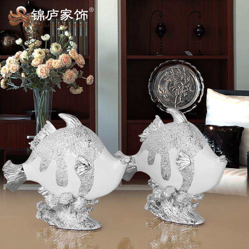 亲吻鱼摆件客厅电视柜家居装饰品创意摆设欧式树脂工艺品赠人送礼