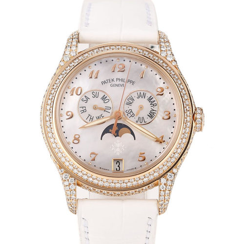 [9.8新]百达翡丽复杂功能时计贝母面玫瑰金原钻自动机械女表4937R