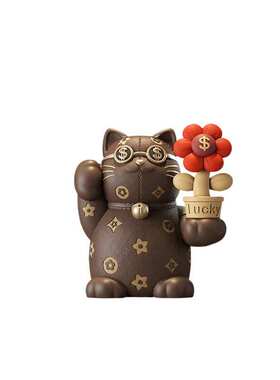 前台店铺路牌红桌面八方办公室猫来装饰新款网开业招财财摆件展厅