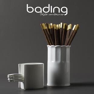 简约清新纯白骨瓷沥水筷子筒筷笼小调羹桌面收纳盒子餐桌用餐配套