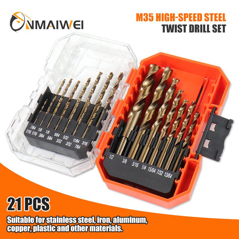 亚马逊M35含钴英制麻花钻套装 金属板不锈钢塑料木材钻头带收纳盒