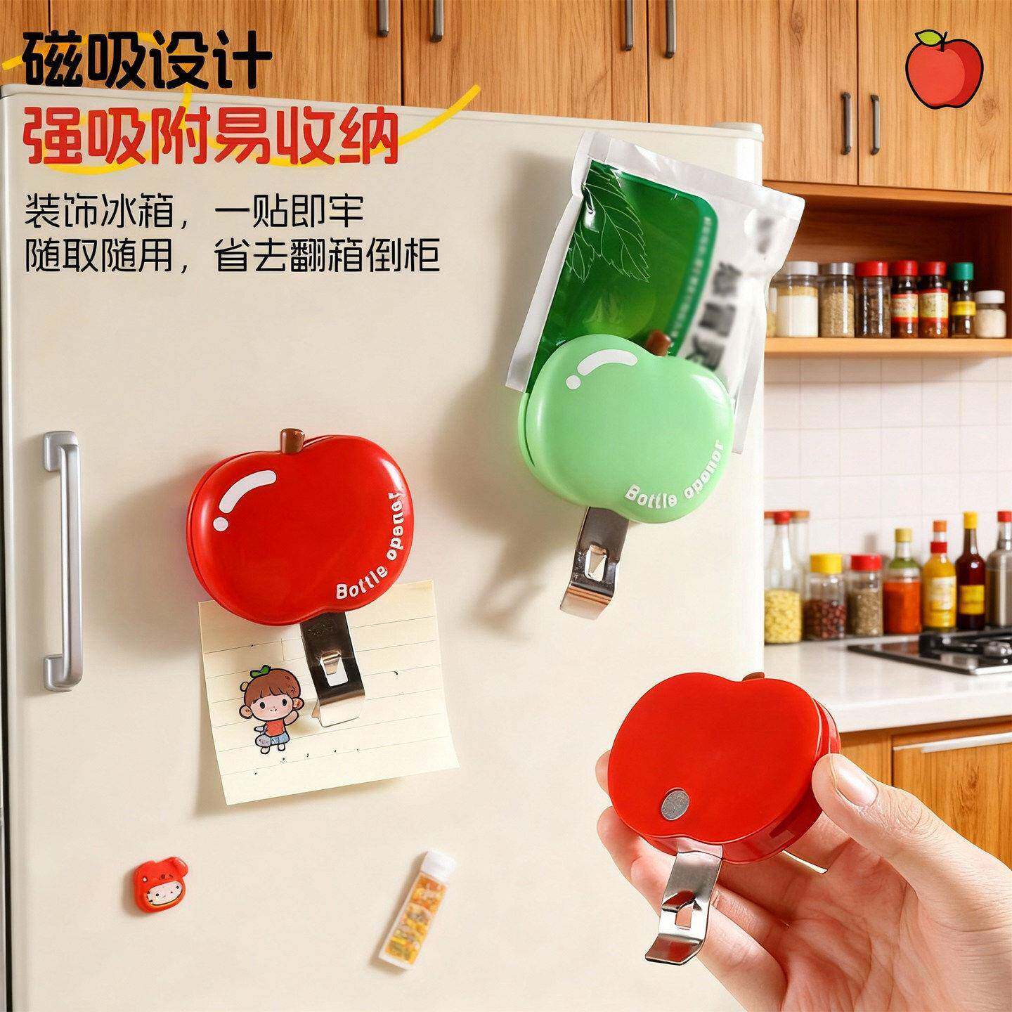 红酒起瓶器苹果磁吸口服液开瓶器啤酒开瓶盖好物冰箱贴防潮封口夹