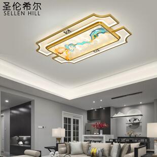现代长方形彩灯新简约餐厅吸顶灯卧室中式中珐琅全国风客厅餐厅铜